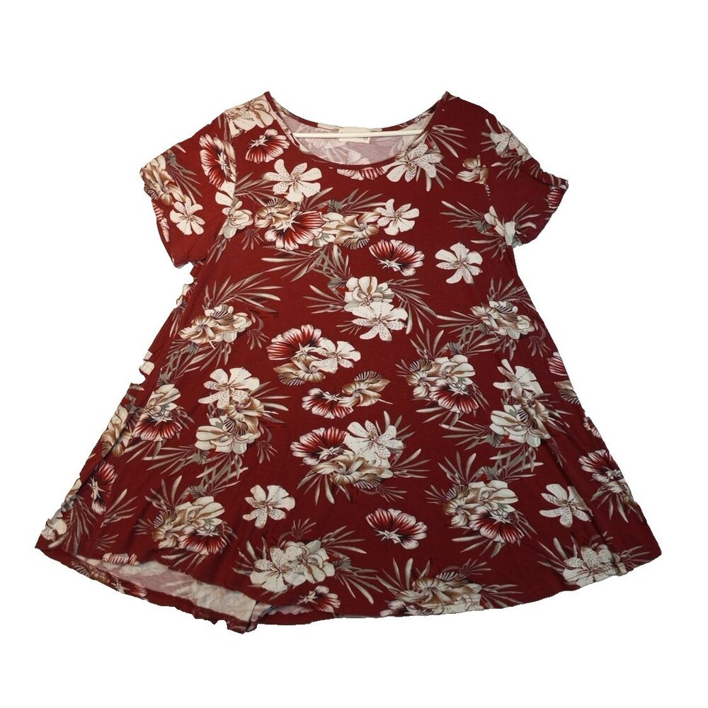 Larace Women’s Short Sleeve Top Blouse Size XL Deep Red Floral Multicolor